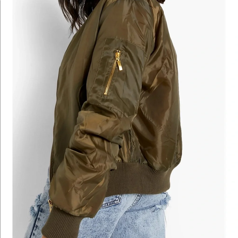 Green puffer sleeve bomber jacket - Picture 2 of 3